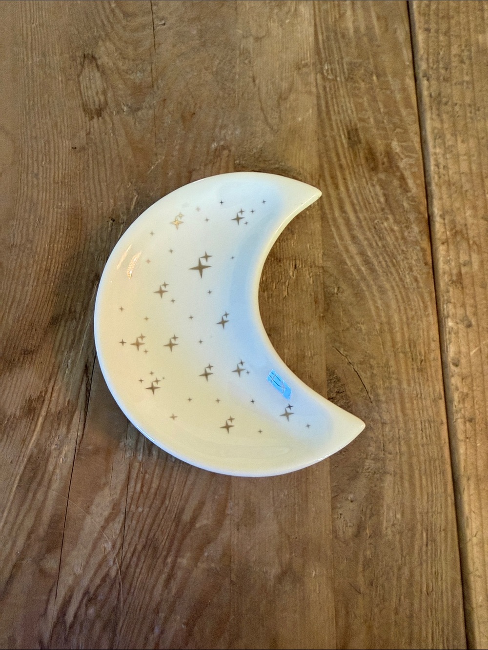Crescent Moon Ceramic Trinket Dish with Gold Star Details